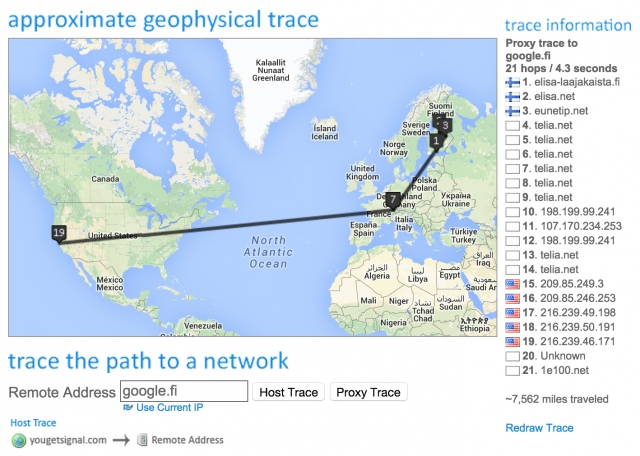 Google.fi sijaitsee yhdysvalloissa. Sinne reitti menee nyt Viron kautta.
