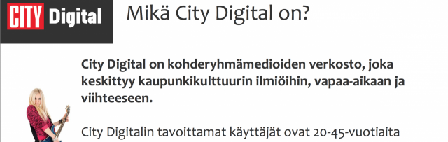 City Digital -banneriesimerkki. Tämä banneri ei sisällä klikkausmahdollisuutta, eikä ole siten mitattavissa. Tehoaa silti sinuun ja altistaa oppimiselle.