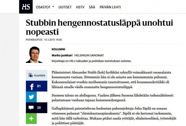 Stubbin hengen­nostatusläppä unohtui nopeasti