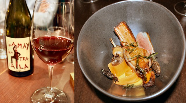 Gamay Sans Tralala 2014. ANJOY-KYYHKYÄ - ”tryffelillä täytettyä kyyhkyä, tummaa kyyhkylientä, rakuunaa, huhtasientä ja porkkanaa”