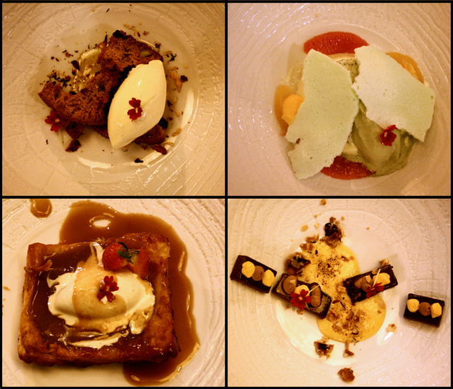 Jälkiruokia joka lähtöön: Pistaasi + inkivääri. Viini: Burmester Tawny Port. / Ternimaito + sitrus. / Päärynä + kaneli. / Suklaa + aprikoosi.