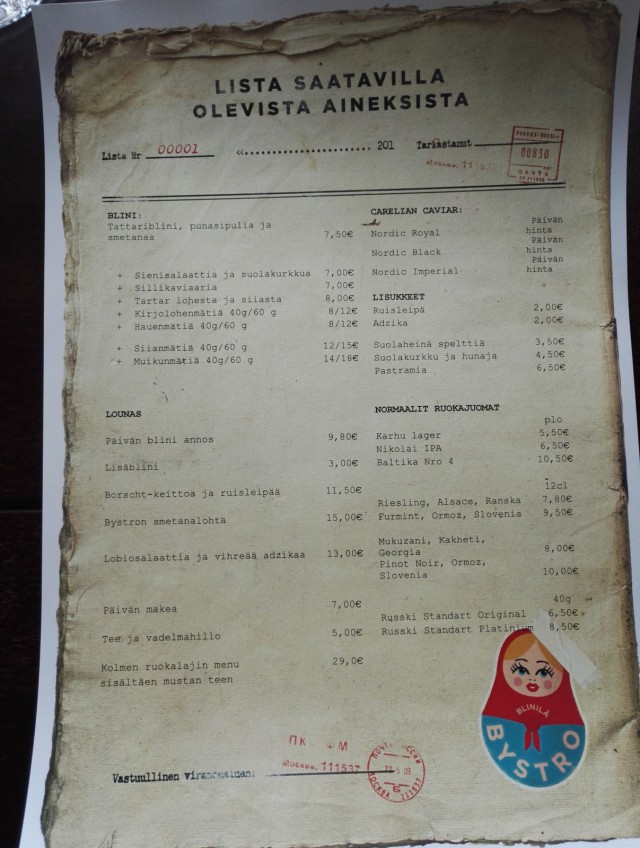 Hauska neuvostohenkinen lounaslista