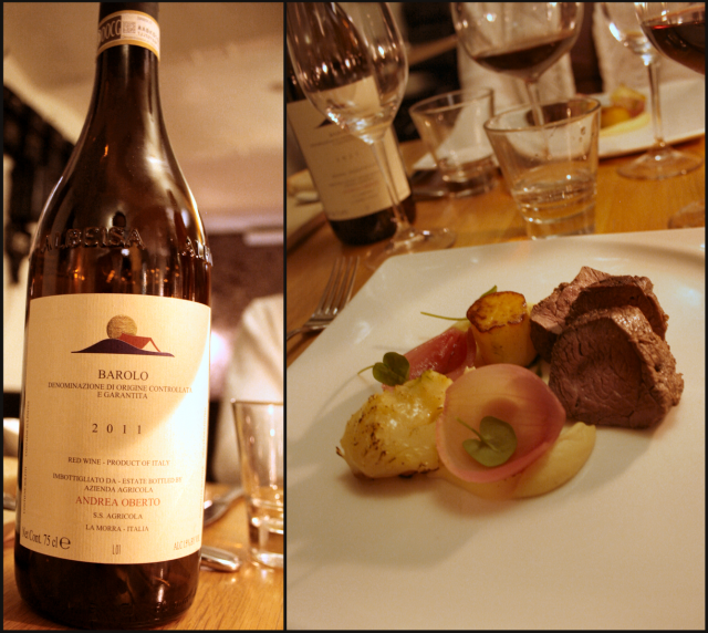 DOCG sertifioitua Baroloa siemaili hymyssä suin. Mureaa peuraa Punkalaitumelta, harmi vaan että osa pöytään tuoduista lihoista oli tekeytyneet juuri karvan verran liian kypsäksi.