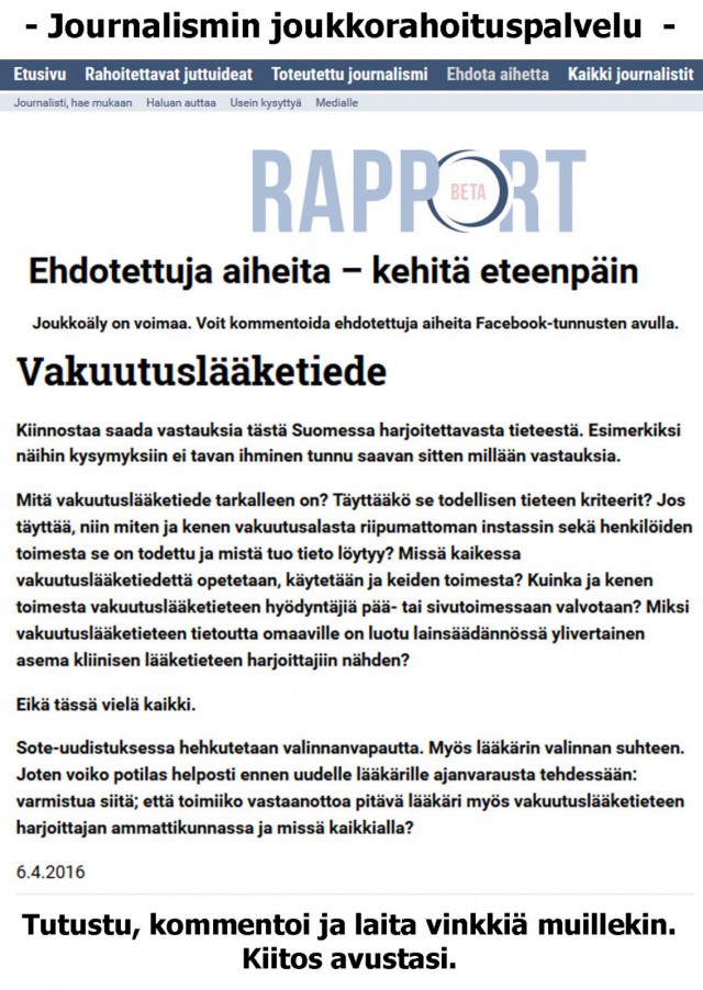 Ehdotettu aihe 6.4.2016 - Vakuutuslääketiede