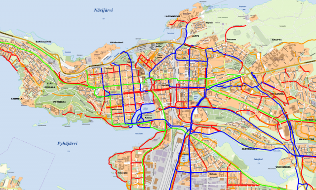 Tampereen pyöräreitteihin voi tutustua pyöräteitä listaavassa kartassa.