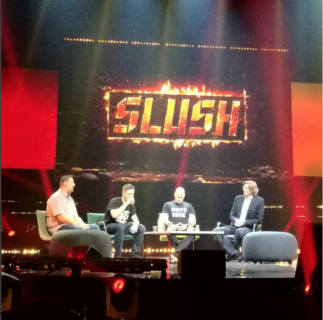 Robin Wauters (Tech.eu), Ilkka Paananen (Supercell), Daniel Ek (Spotify) ja Niklas Zennström (Skype)