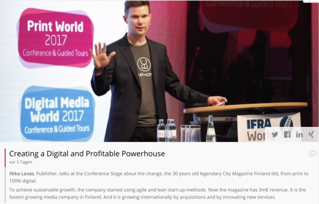 Media-ala kasvaa ja kehittyy uusista digitaalisista bisneksistä. Käyn paljon puhumassa kansainvälisissä seminaareissa maailman johtaville mediataloille uudesta ravintoloiden löytämisen bisnesmahdollisuuksista.