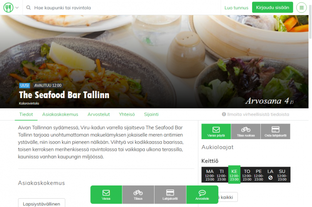 Tallinnassa voit tehdä pöytävarauksen esimerkiksi The Seafood Bar -kalaravintolaan.