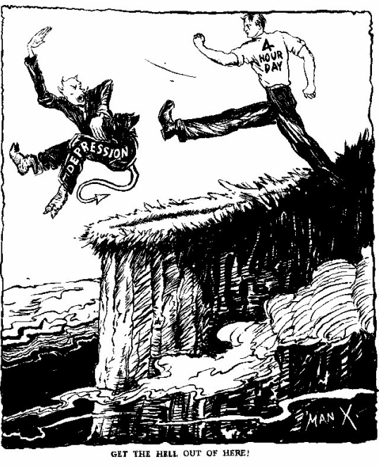 Masennus paholaisen muodossa saa kunnolla monosta 4 tunnin työpäivältä! (1940-luku)