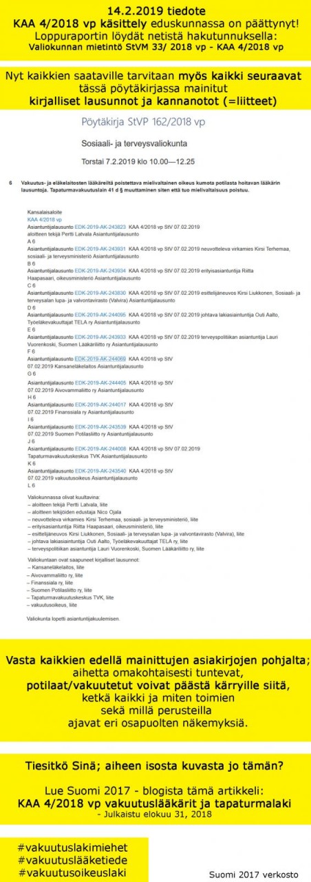 Muistilista lausunnoista valiokunnan mietinnön ymmärtämiseksi.
