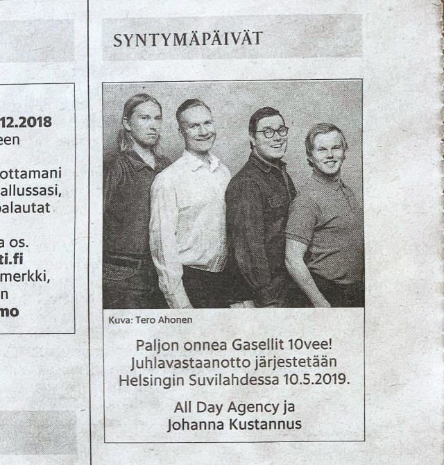 Gasellit saivat onnentoivotuksen Hesarin kautta.