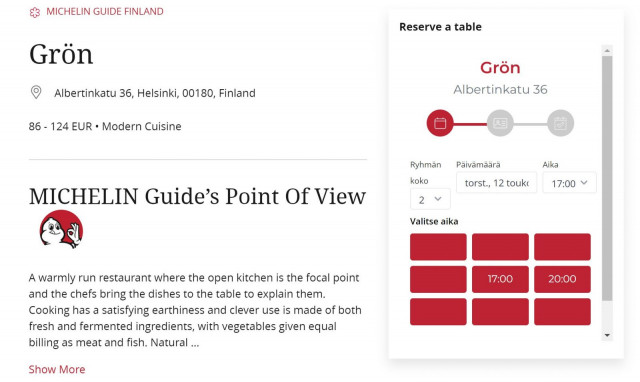 Pöytävaraukset voi hoitaa nyt kuntoon suoraan Michelin-oppaan verkkosivujen ja mobiilisovelluksen.