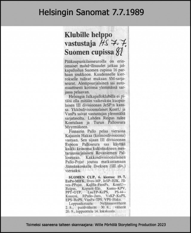 "Klubille helppo vastustaja Suomen cupissa"