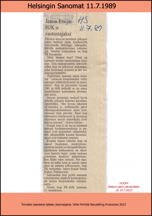 "Janon Etsijät HJK:n vastustajaksi"