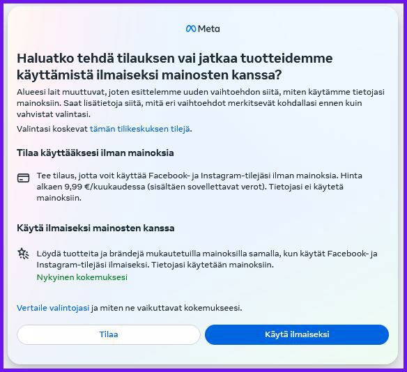 Jos tilauksesta maksaa, niin häviävätkö mainokset?