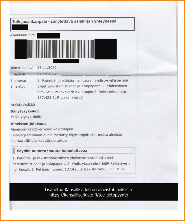 Jespin aineiston tilaus tapahtui netissä.