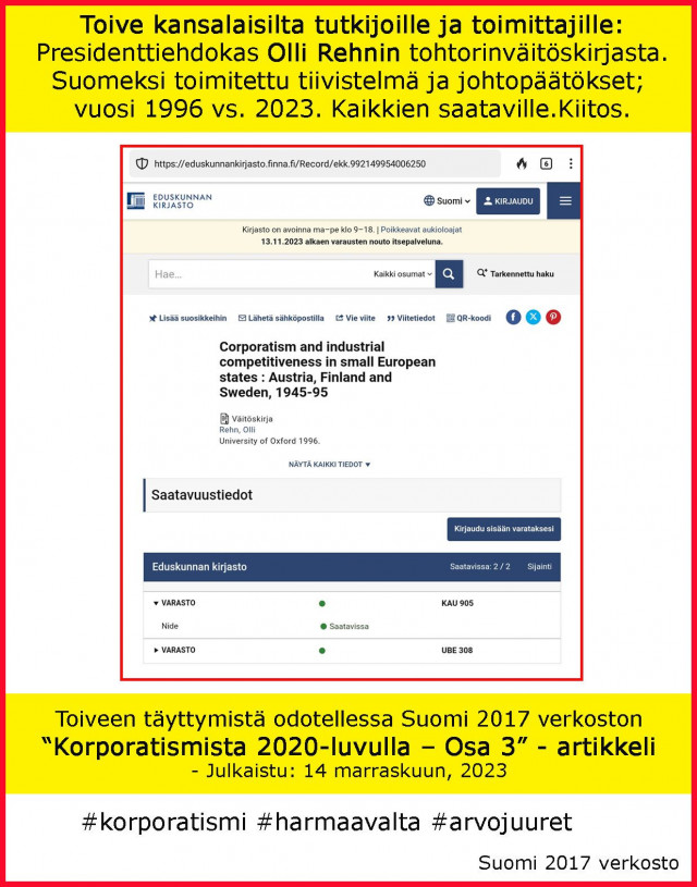 Kohti Suomen korporatismikoneiston avaamista.