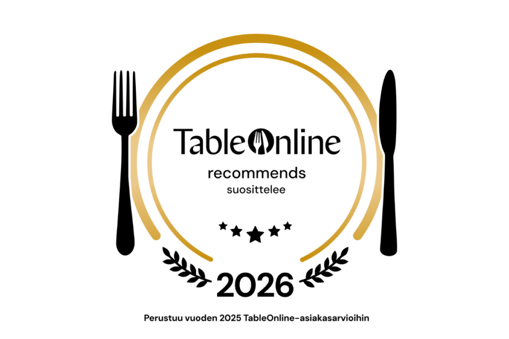 TableOnline suosittelee -listauksen tarra vuosimallia 2026.